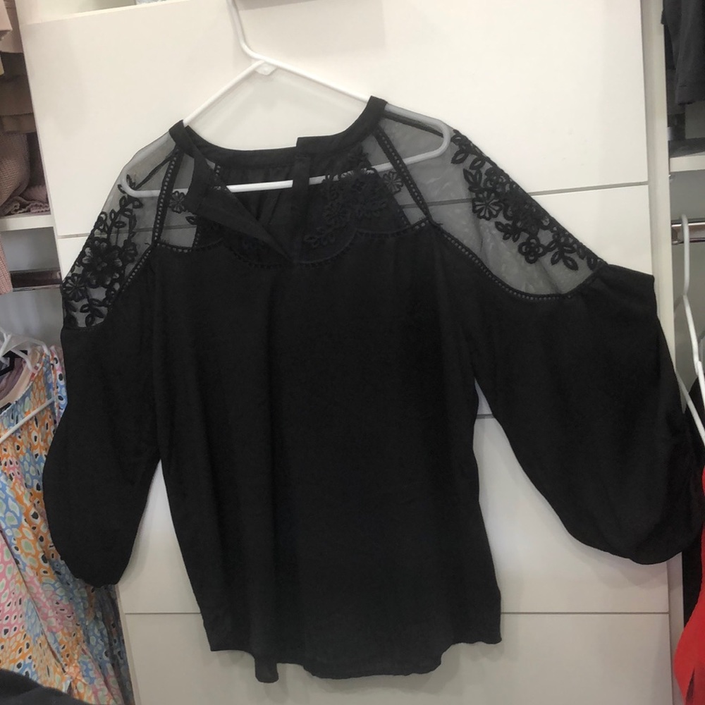 Black sheer lace detail blouse